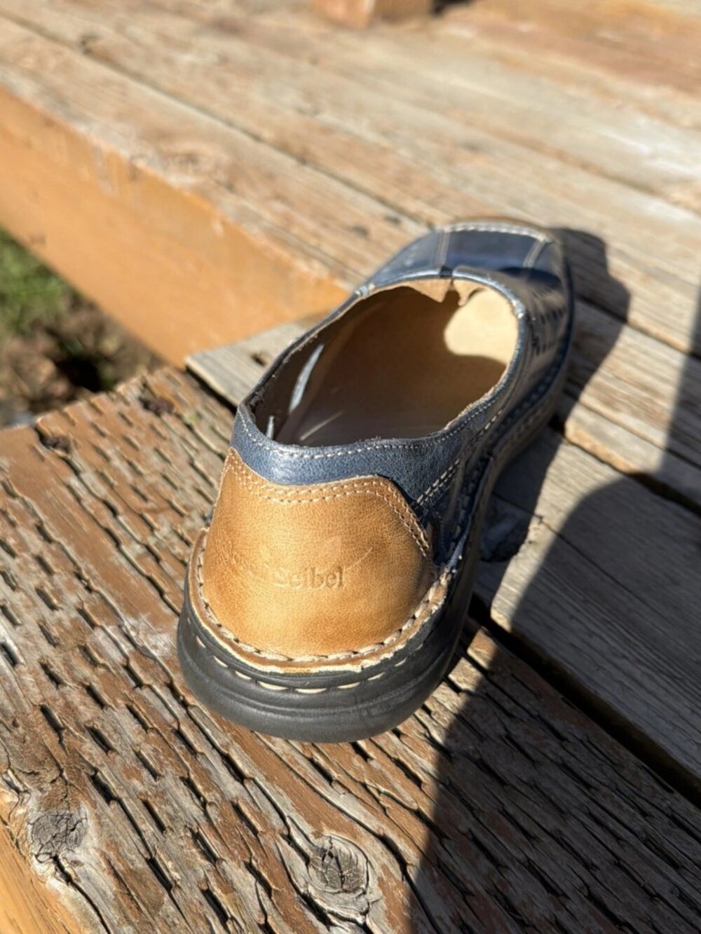 Josef Seibel Women's Perforated Blue & Tan Leather Slip-On Loafer - Size 38 - Picture 5 of 9